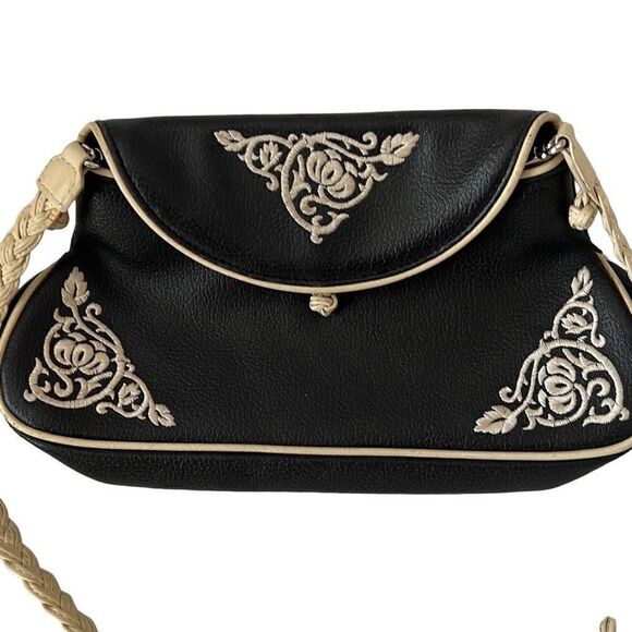RARE!! Christine deGennaro Vintage Leather Black & Beige embroidered purse - Picture 1 of 7